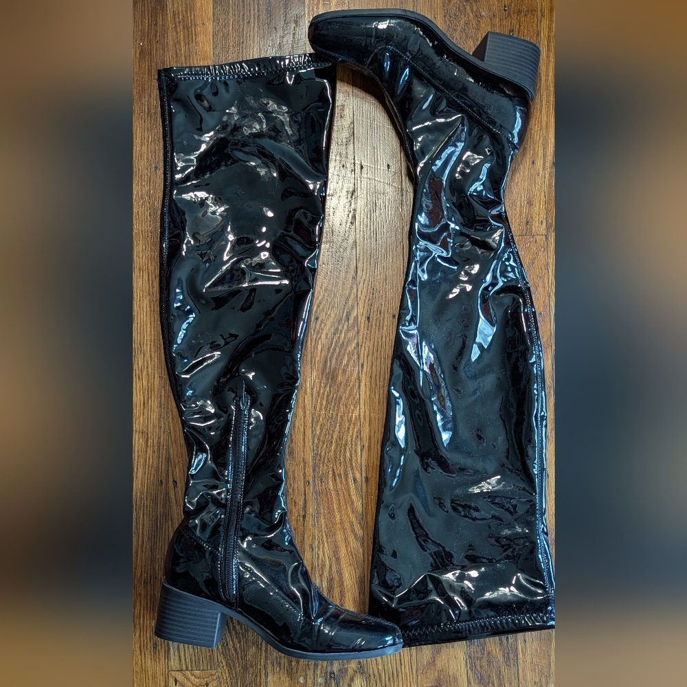 Shiny Black Thigh-High Boots